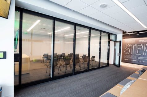Office meeting room with glass panels